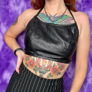 leather halter neck top biker 80s 90s